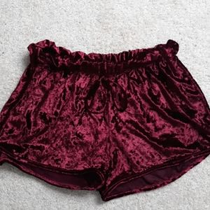 Crushed red velvet booty shorts